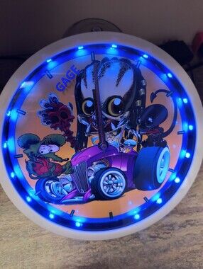 Kids LED Wall Clock – Blue Accent, Purple Car Design